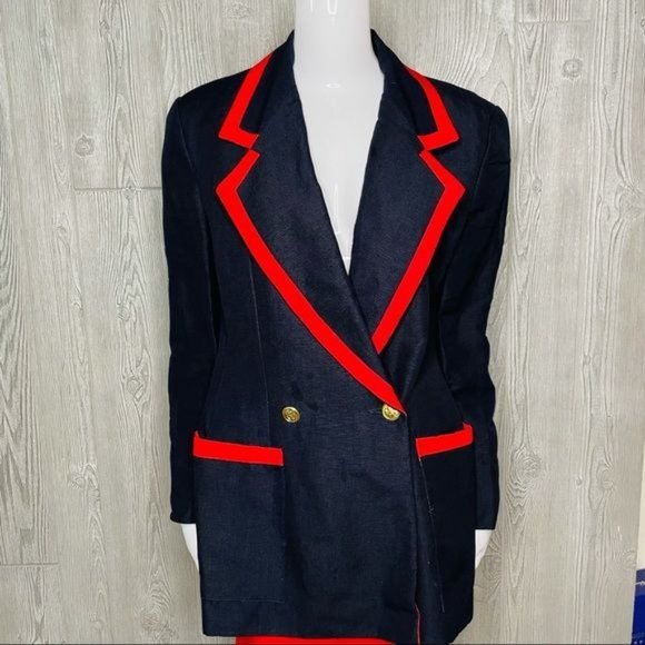 giorgio sant angelo gold collection nautical skirt suit black w/ red trim sz 8 - Picture 3 of 10